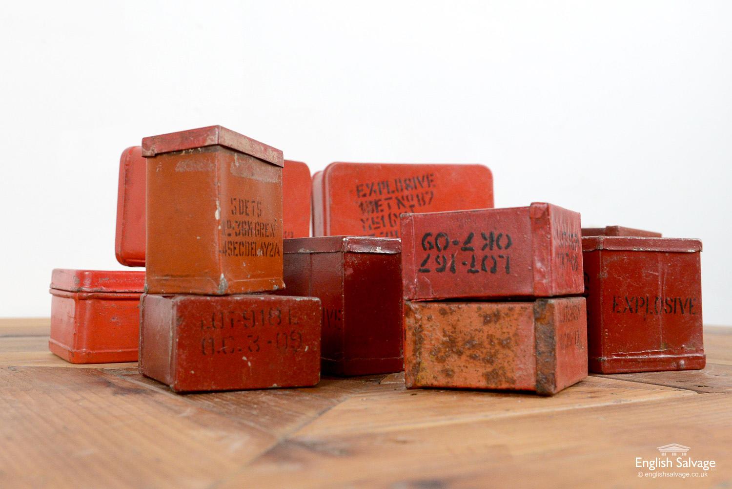 Salvaged Vintage Red Explosive Tins, 20th Century In Good Condition For Sale In London, GB
