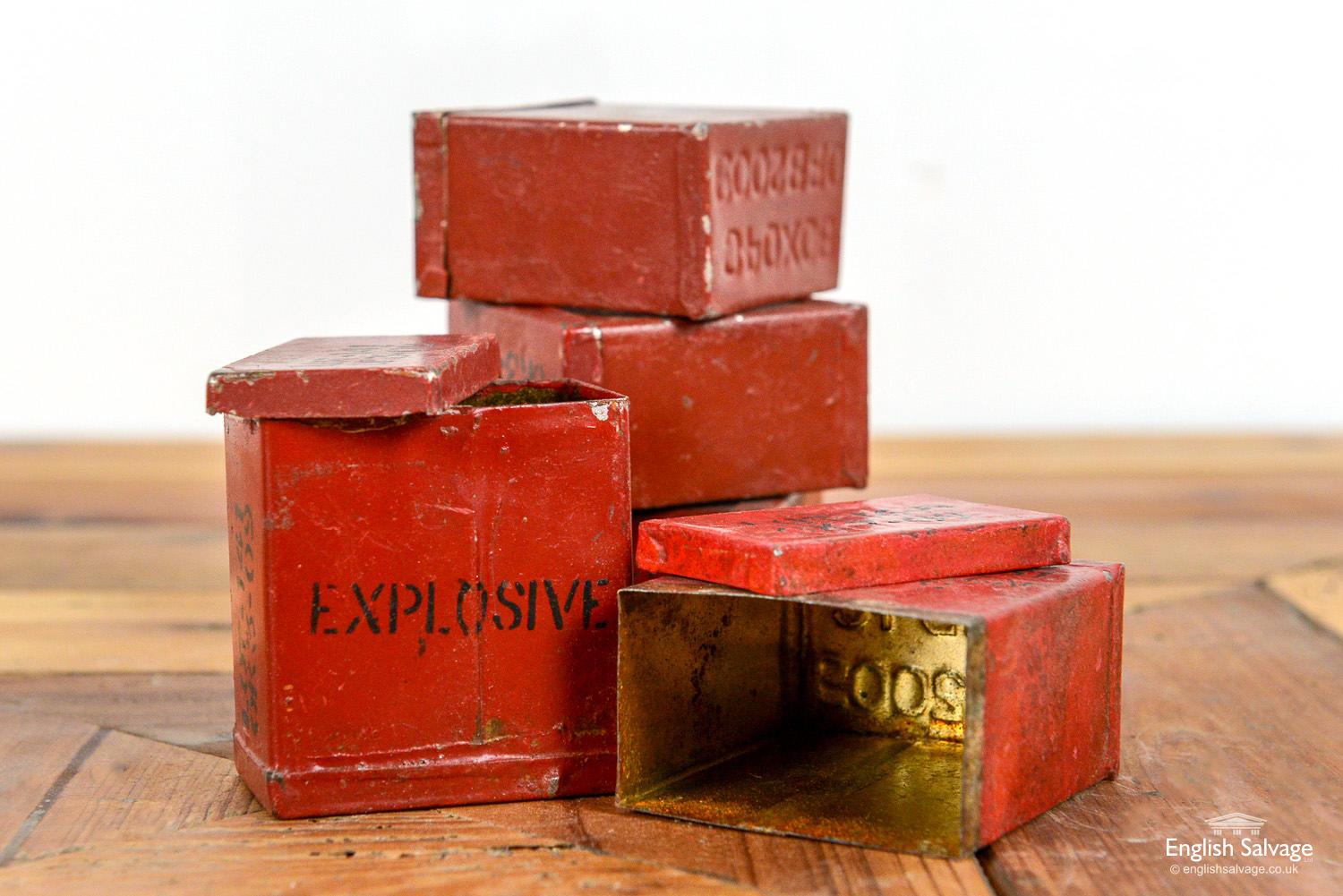 Salvaged Vintage Red Explosive Tins, 20th Century For Sale 1