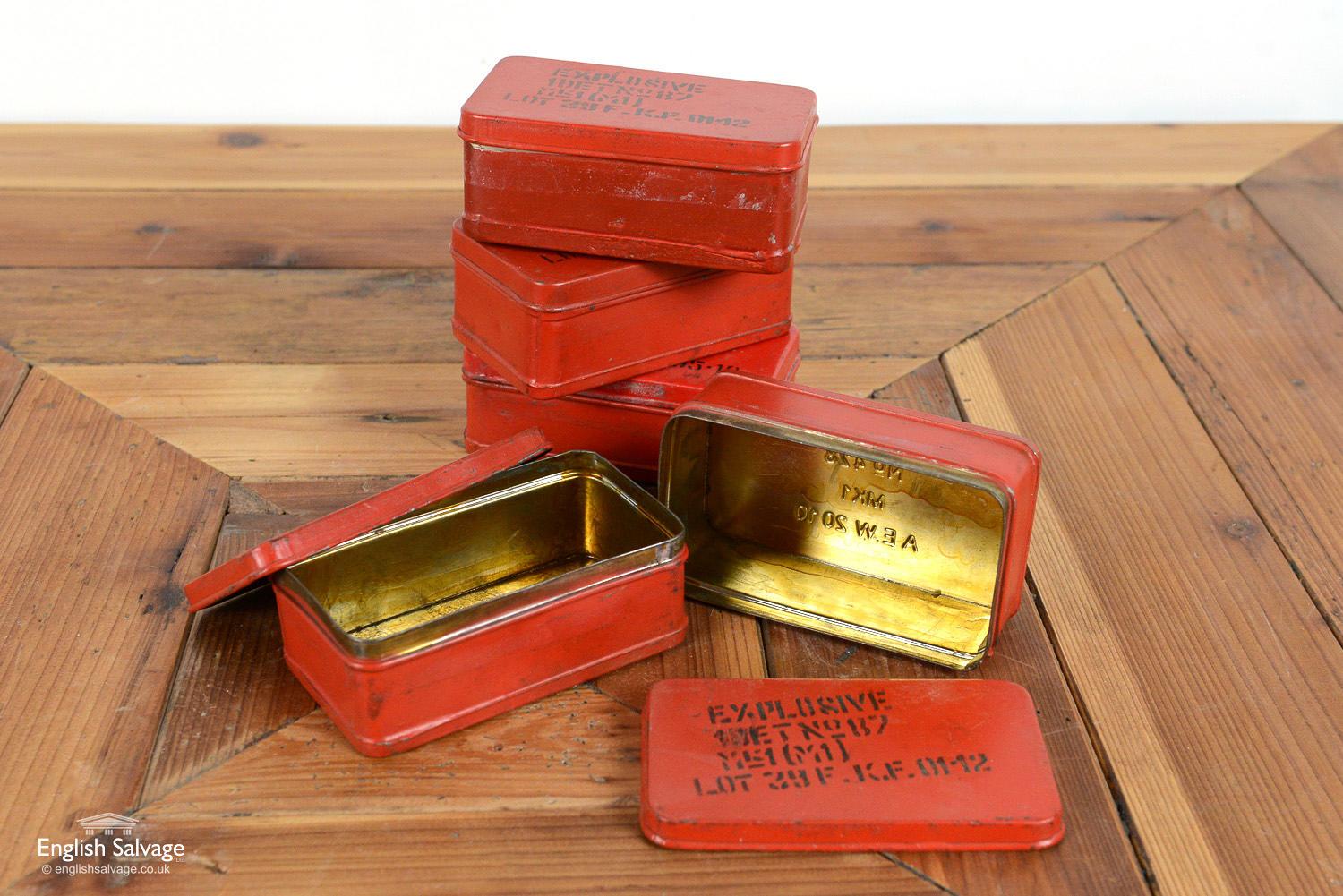 Salvaged Vintage Red Explosive Tins, 20th Century For Sale 2