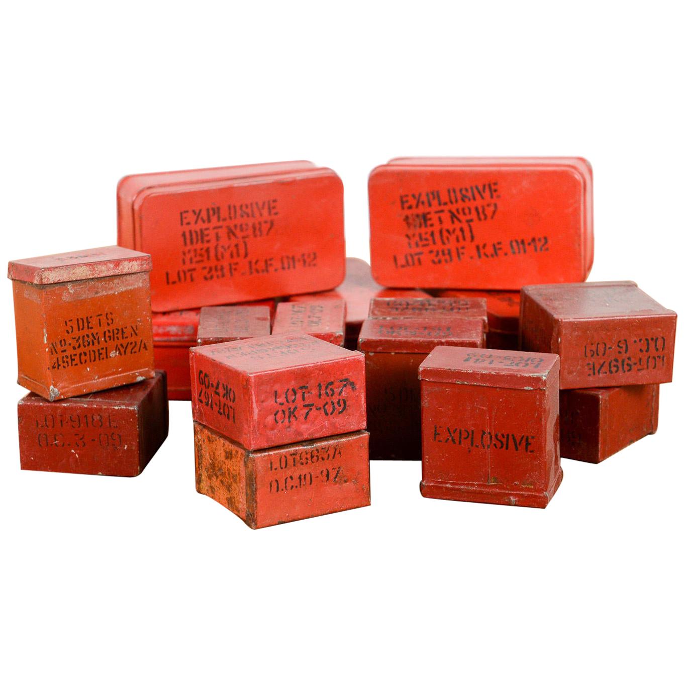 Salvaged Vintage Red Explosive Tins, 20th Century For Sale