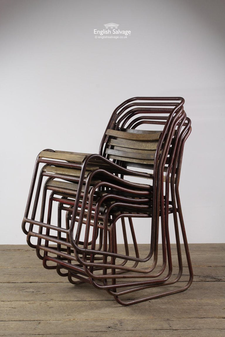 Salvaged Vintage Stacking Metal Chairs, 20th Century For Sale at 1stDibs