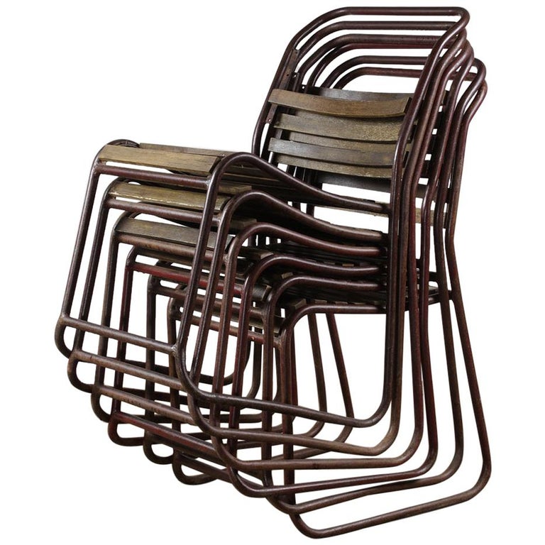 Salvaged Vintage Stacking Metal Chairs, 20th Century For Sale at 1stDibs