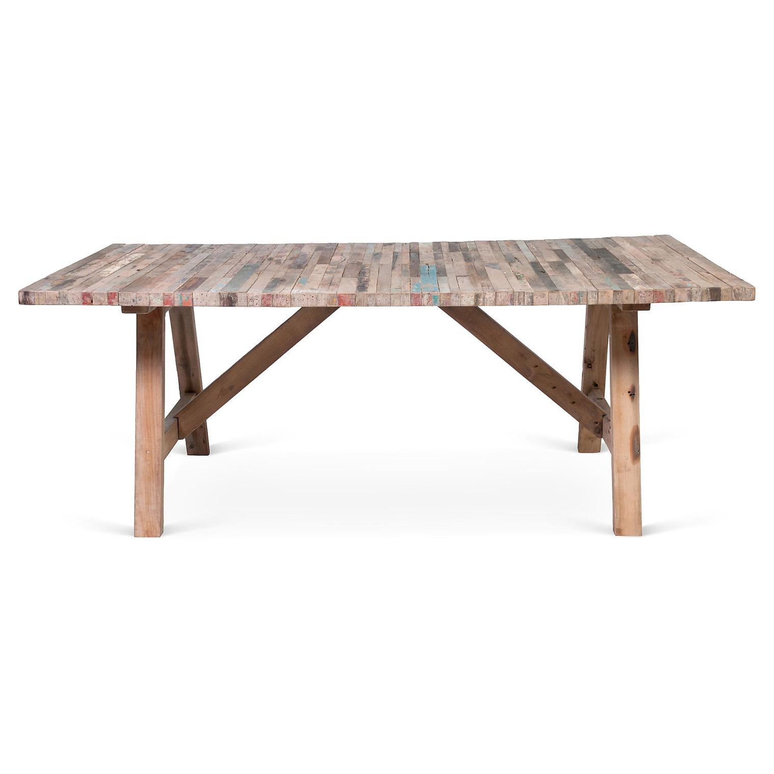 Rustique Table à tréteaux balinais en bois de récupération I en vente