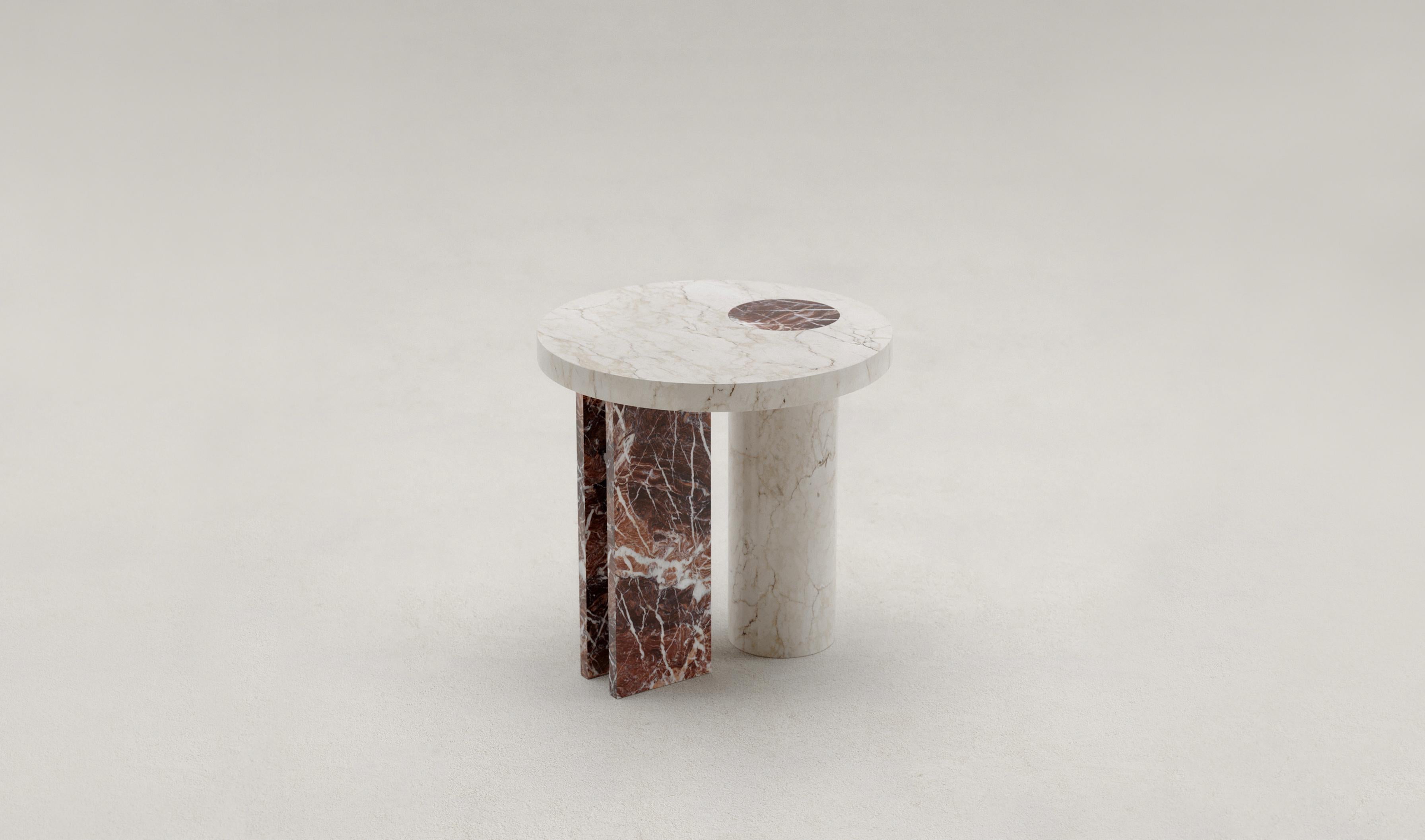 Salvante S1 side table by Piotr Dabrowa
Unique Piece
Dimensions: D 50 x H 50 cm
Materials: Calacatta marble. Rosa Peralba marble.
Also available: Calacatta Viola marble, walnut Burl.

Salvante table collection is a play between shapes,