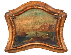 Fine 17th Century Italian Old Master Oil Painting, Mediterranean Coastal Port