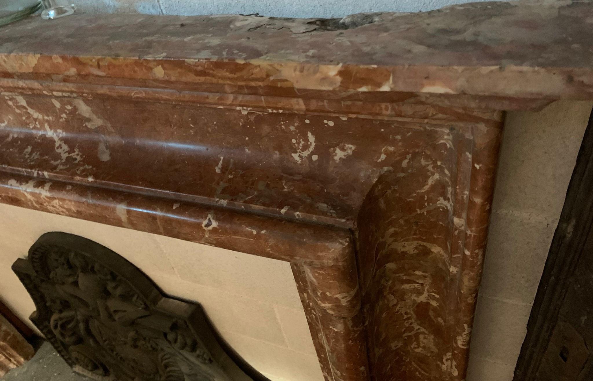 Italian Salvator Rosa fireplace in Rosso Francia marble, Italy For Sale