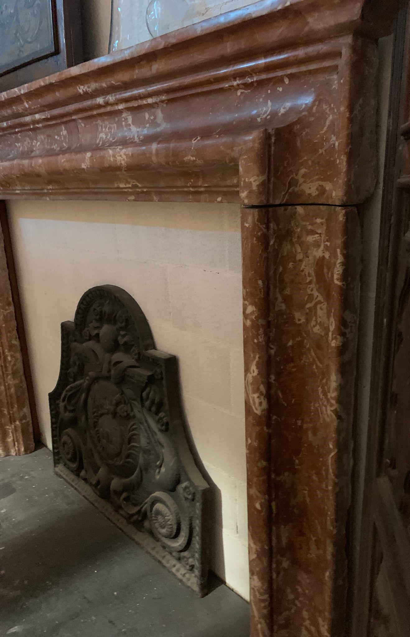 18th Century and Earlier Salvator Rosa fireplace in Rosso Francia marble, Italy For Sale