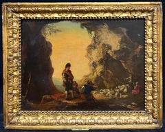 Fine 17th Century Italian Old Master Oil Pastoral Scene with Shepherds at Dusk