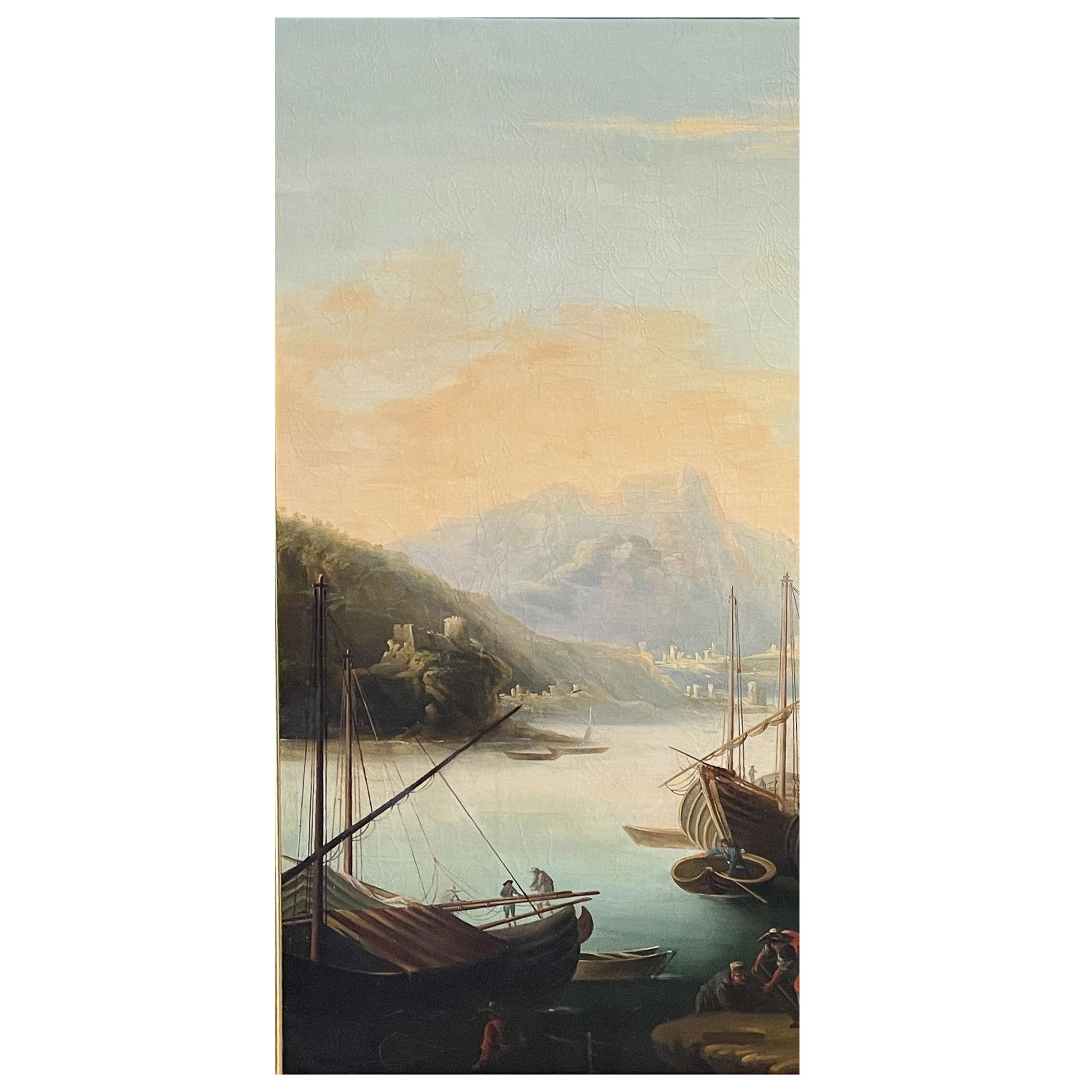 Ein großes italienisches Barockgemälde mit Schiffen in Öl auf Leinwand aus dem 17. Jahrhundert, Kreis von Salvator Rosa (1615-1673), 
