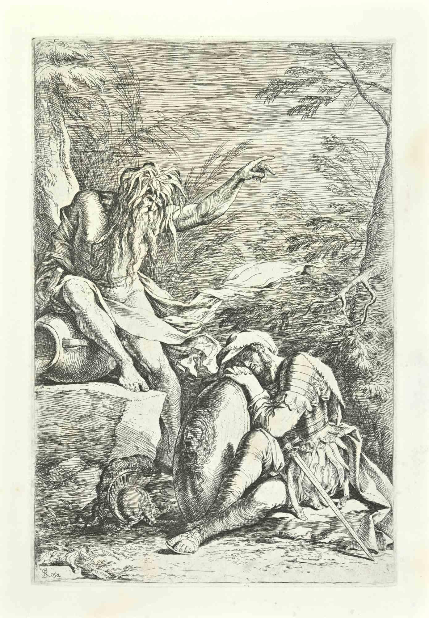 This etching, representing The Dream of Aeneas, is an 18th century proof after Salvator Rosa (ca. 1663).

Signed lower left “S.Rosa”

The state of preservation is good. Some foxings due to the time.