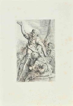Antique Four Soldiers, one with Flag - Etching after Salvator Rosa - 18th Century