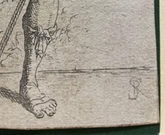 Salvator Rosa. Original-Radierung: Krieger mit  Streitkolben und Schild. 17. Jahrhundert.