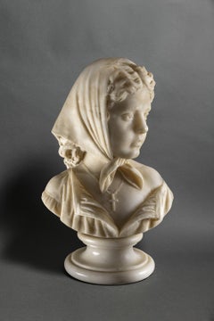 Scultura in marmo italiana ritratto di fanciulla religiosa del XIX secolo