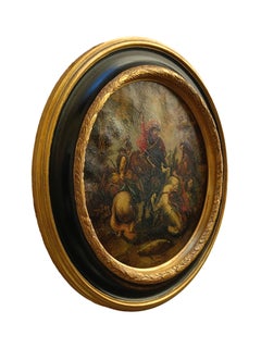 BATTAGLIA DI CAVALLERIA - Scuola napoletana - Figurativo italiano Olio su tela a vernice tonda