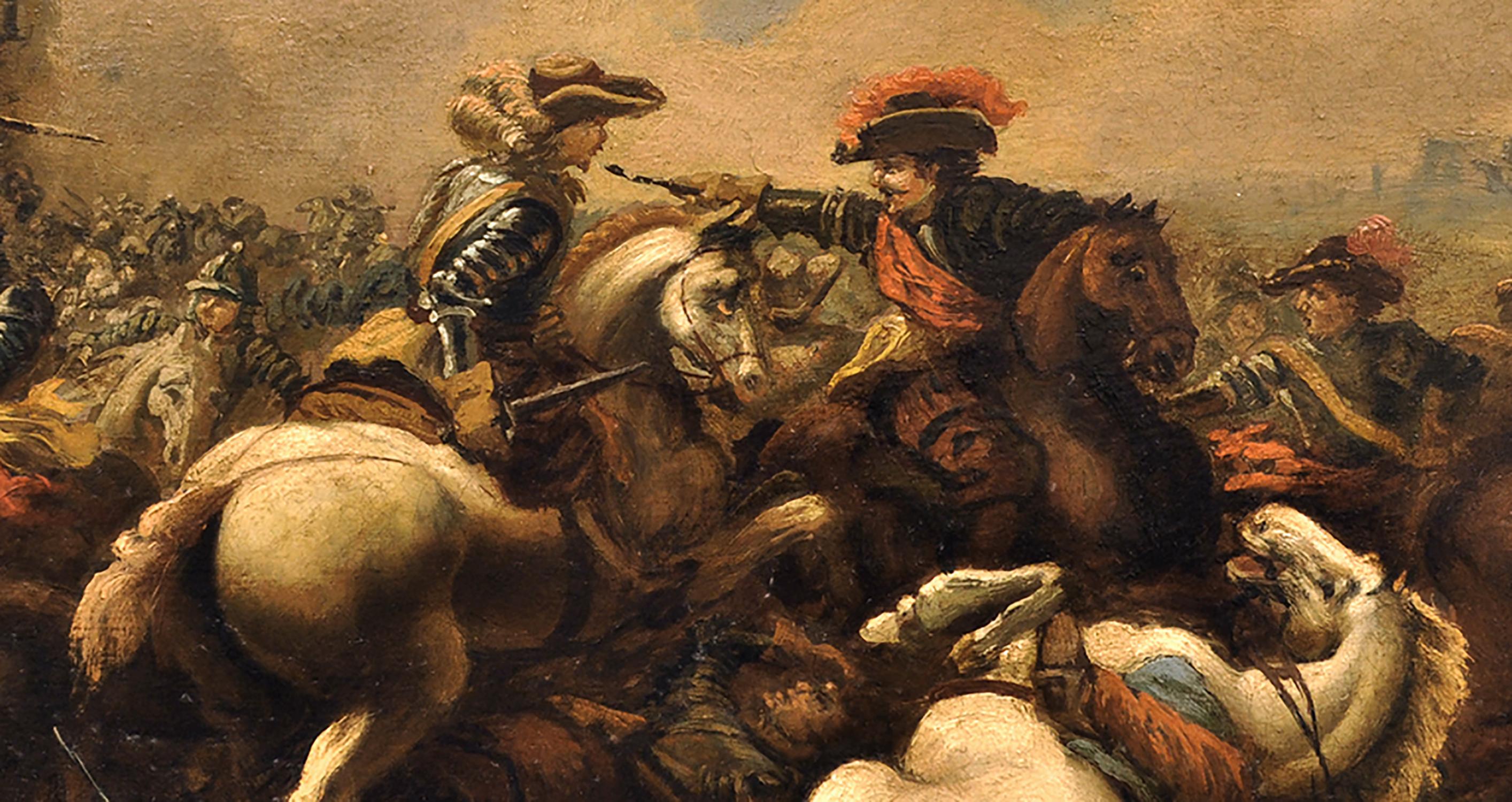 Land battle - Salvatore Alfano Italia 2006 - Oil on canvas cm.40x60


Maestro Salvatore Alfano drew inspiration from the masterpieces of the great Neapolitan Maestro Salvator Rosa who was the author of great war and cavalry scenes, so much so that