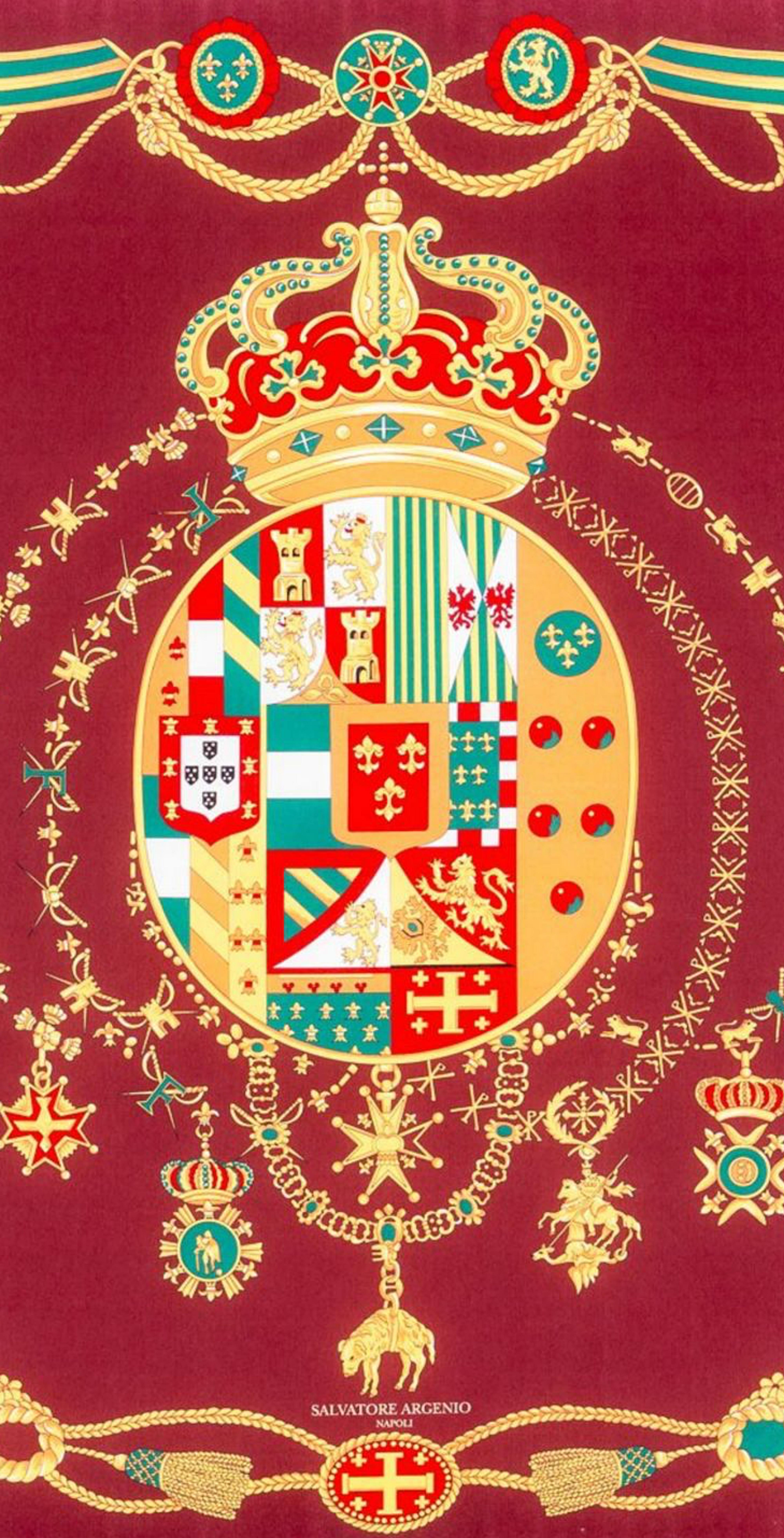 Salvatore ARGENIO: Seidengemälde „Bourbon Shield of the Two Sicilies“, 21. Jahrhundert, Salvatore ARGENIO (Moderne) im Angebot