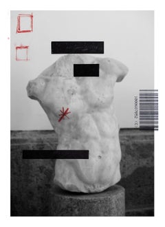 Ohne Titel, Balance-Serie. männliche Torso-Skulptur. Digitale Collage-Farbfotografie
