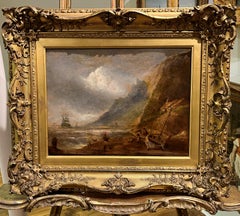 FINE PITTURA AD OLIO "RARA SCENA NOTTURNA" DEL 19° SECOLO IN QUADRO Dorato