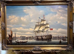 ÉNORME PEINTURE À L'HUILE de SALVATORE COLACICCO (NAVY ADMIRALTY 20e siècle) PIÈCE 