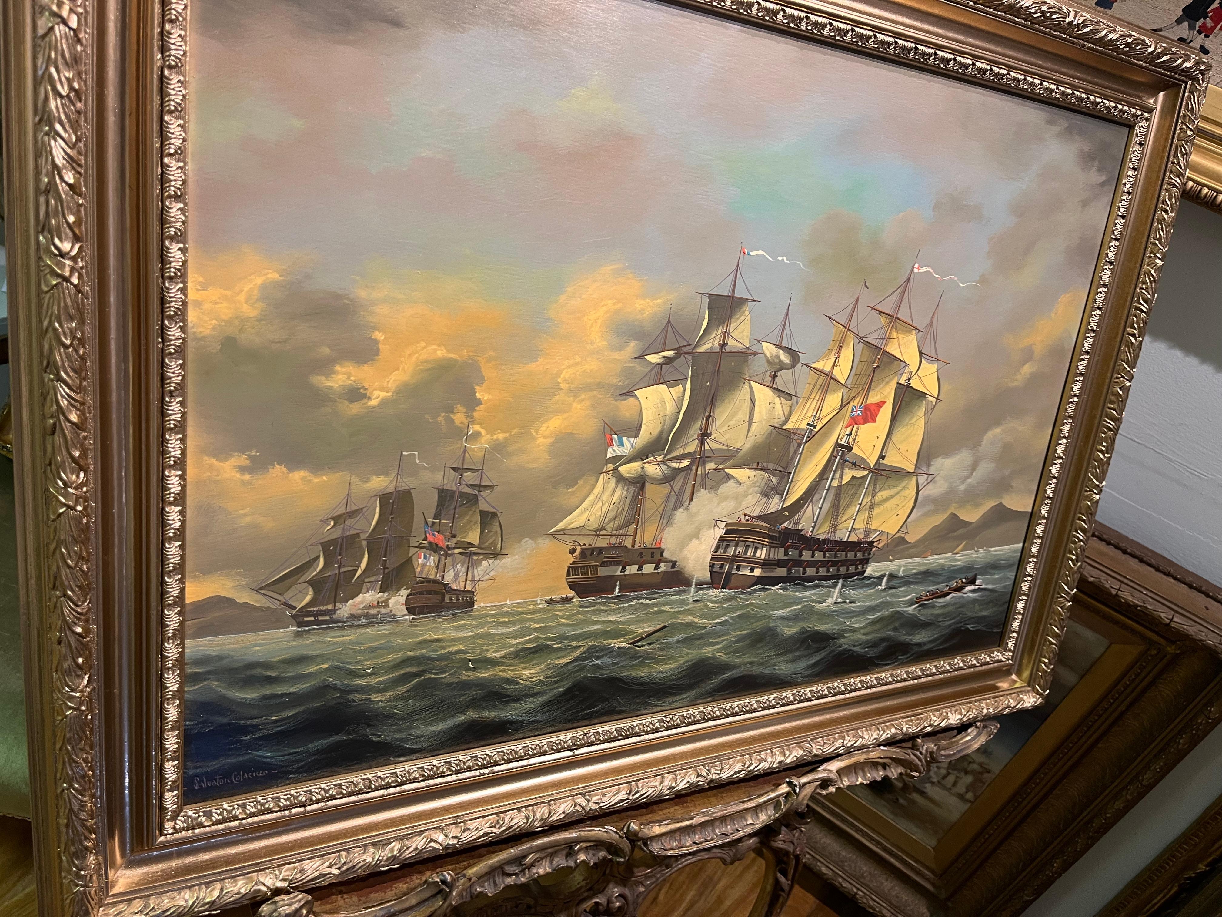 LARGE OIL PAINTING by SALVATORE COLACICCO (NAVY ADMIRALTY 20th CENTURY PIECE  For Sale 2