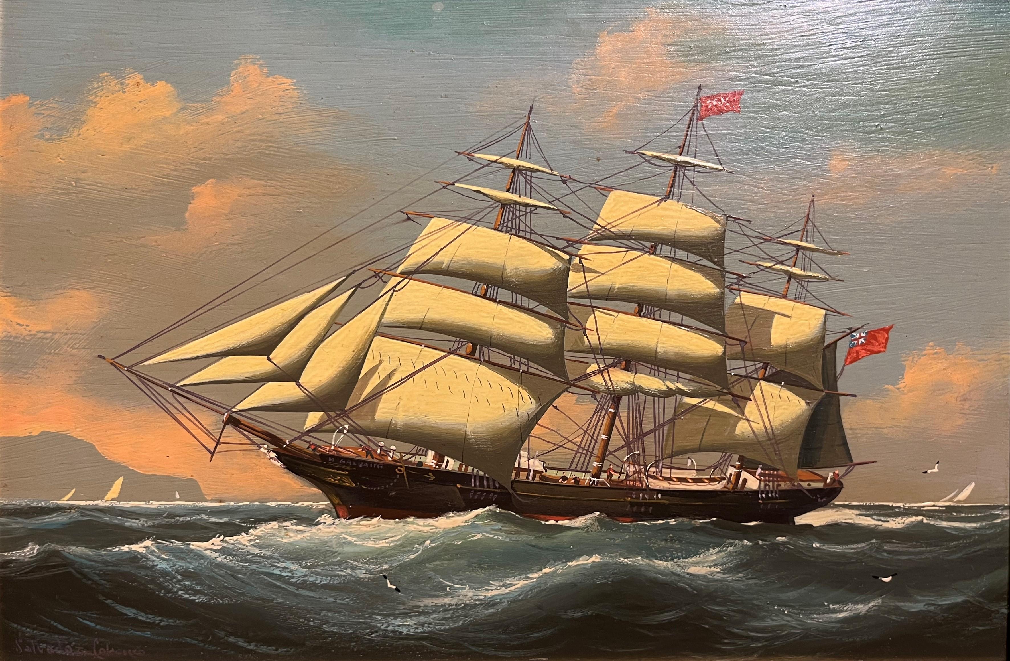 OIL PAINTING Small by SALVATORE COLACICCO (NAVY ADMIRALTY 20th CENTURY PIECE  - Realist Art by Salvatore Colacicco