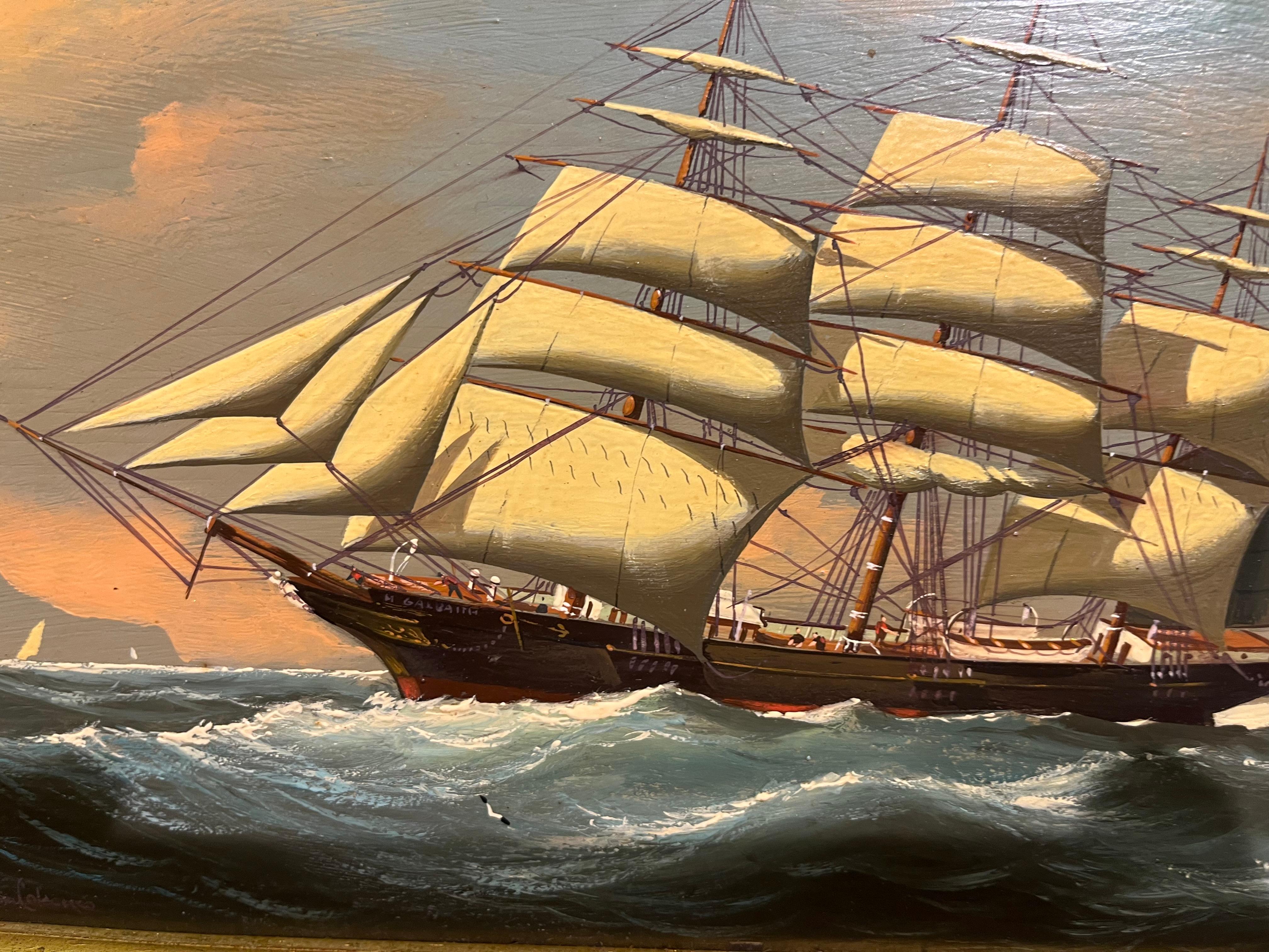 OIL PAINTING Small by SALVATORE COLACICCO (NAVY ADMIRALTY 20th CENTURY PIECE  For Sale 6
