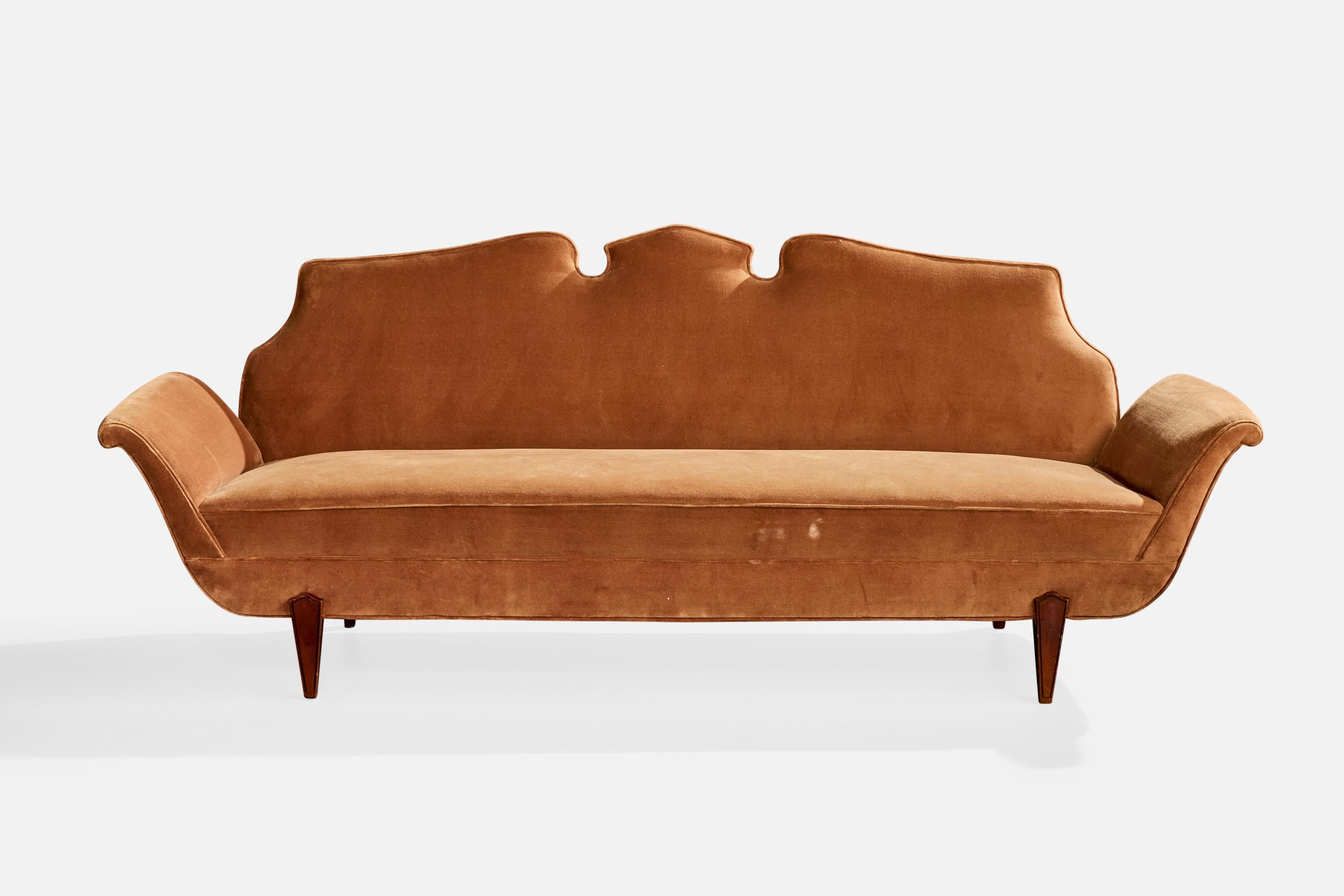 Mid-Century Modern Salvatore Dinucci, Canapé, Wood, Velours, Brésil, années 1950 en vente