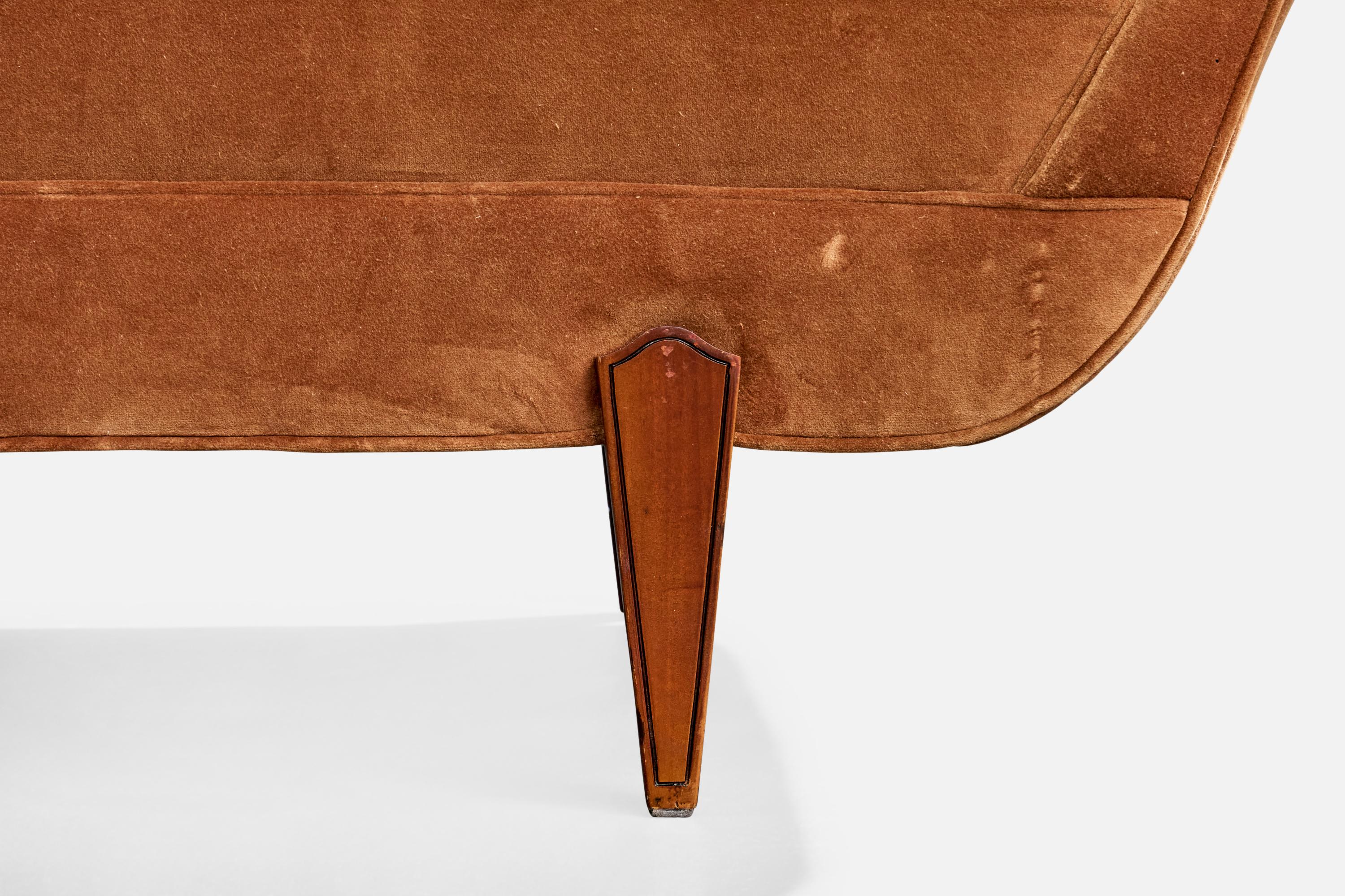 Salvatore Dinucci, Sofa, Holz, Samt, Brasilien, 1950er Jahre (Brasilianisch) im Angebot