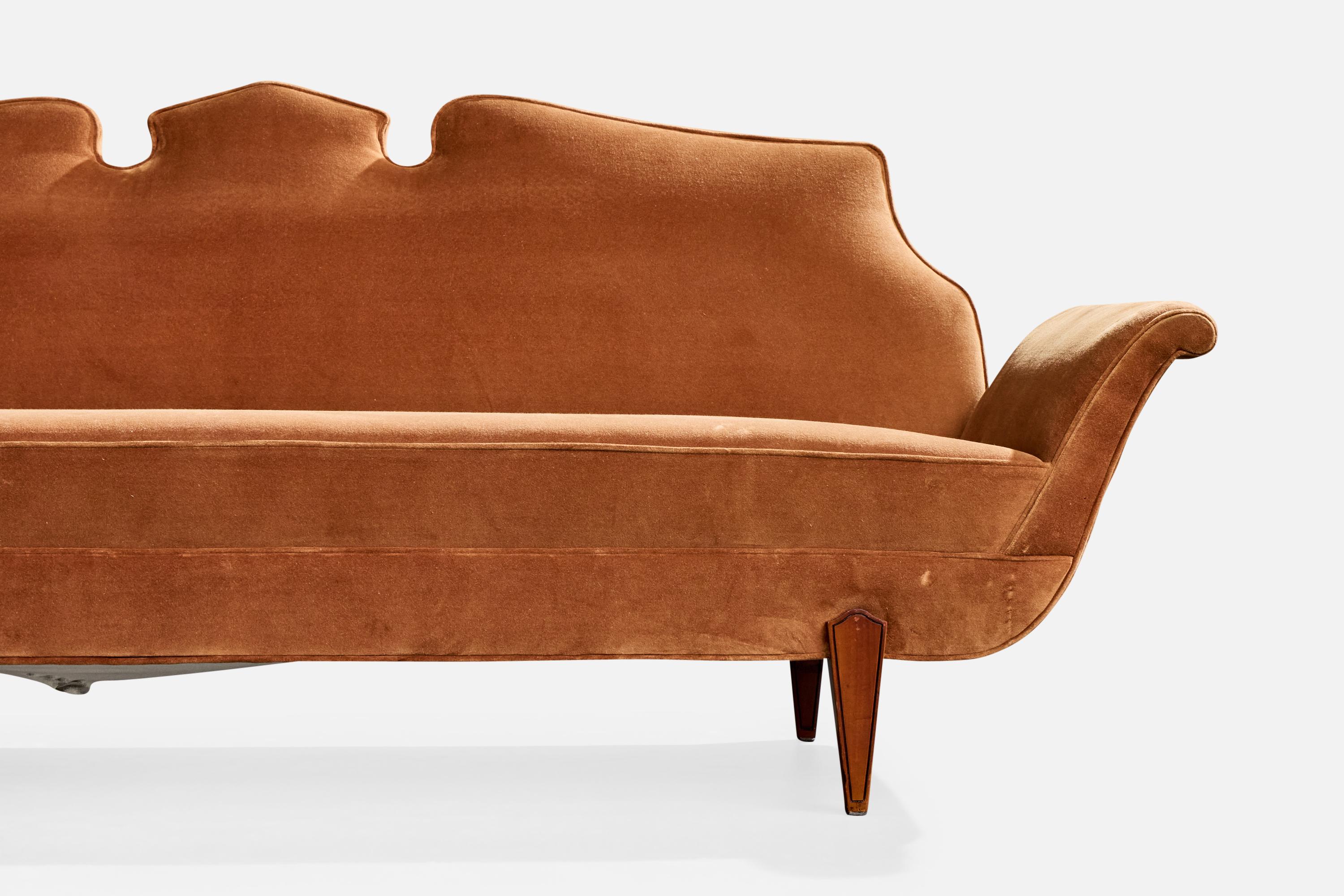 Salvatore Dinucci, Sofa, Holz, Samt, Brasilien, 1950er Jahre im Angebot 3