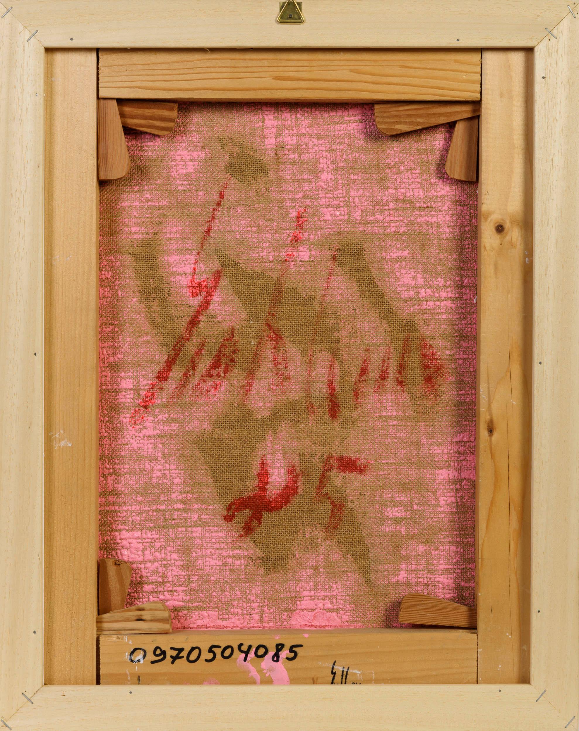 Sans titre, rose, toile de jute - Painting de Salvatore Emblema