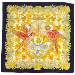 Salvatore Ferragamo 19th Century Falconer Navy Silk Twill Scarf