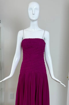 SALVATORE FERRAGAMO 2012 Vintage Runway Fuschia Gerafftes Langes Seidenkleid