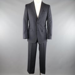 SALVATORE FERRAGAMO 38 Regular Navy Pinstripe Wool Notch Lapel Suit