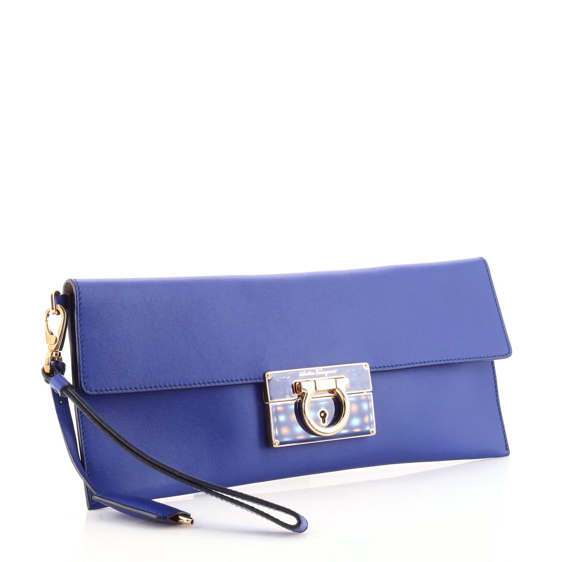 Purple Salvatore Ferragamo Afef Wristlet Clutch Leather