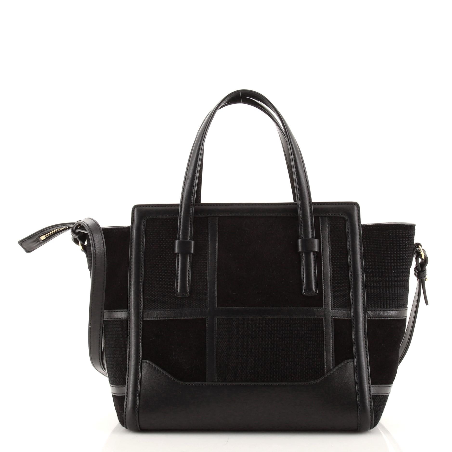 Black Salvatore Ferragamo Amy Tote Canvas and Suede Small