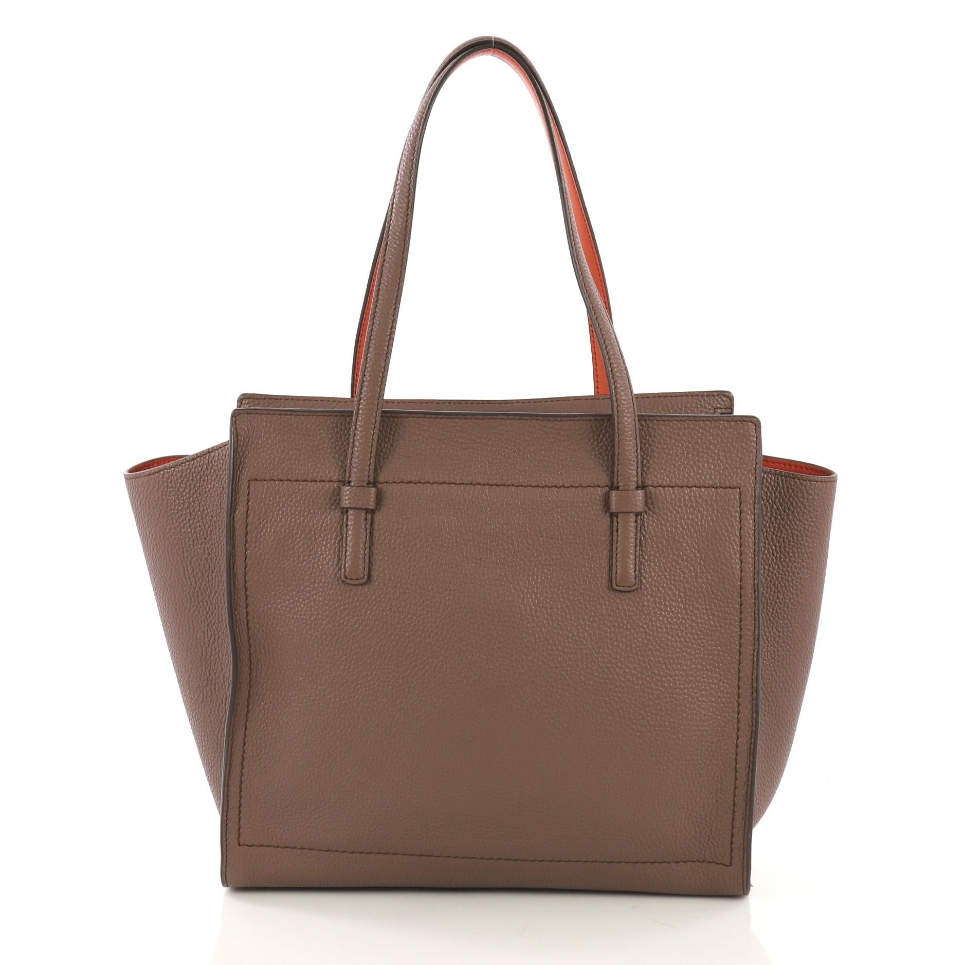 Brown Salvatore Ferragamo Amy Tote Pebbled Leather Medium