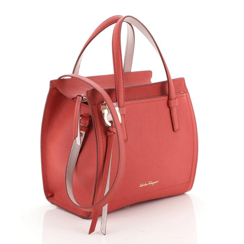 Red Salvatore Ferragamo Amy Tote Pebbled Leather Mini 