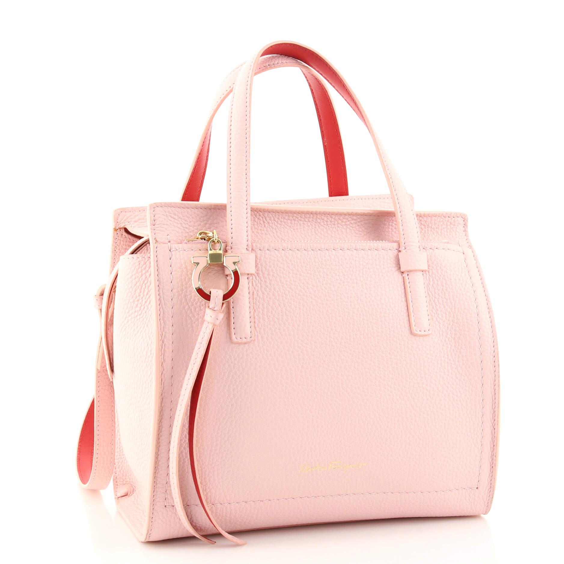 Salvatore Ferragamo Amy Tote Pebbled Leather Small In Good Condition In NY, NY
