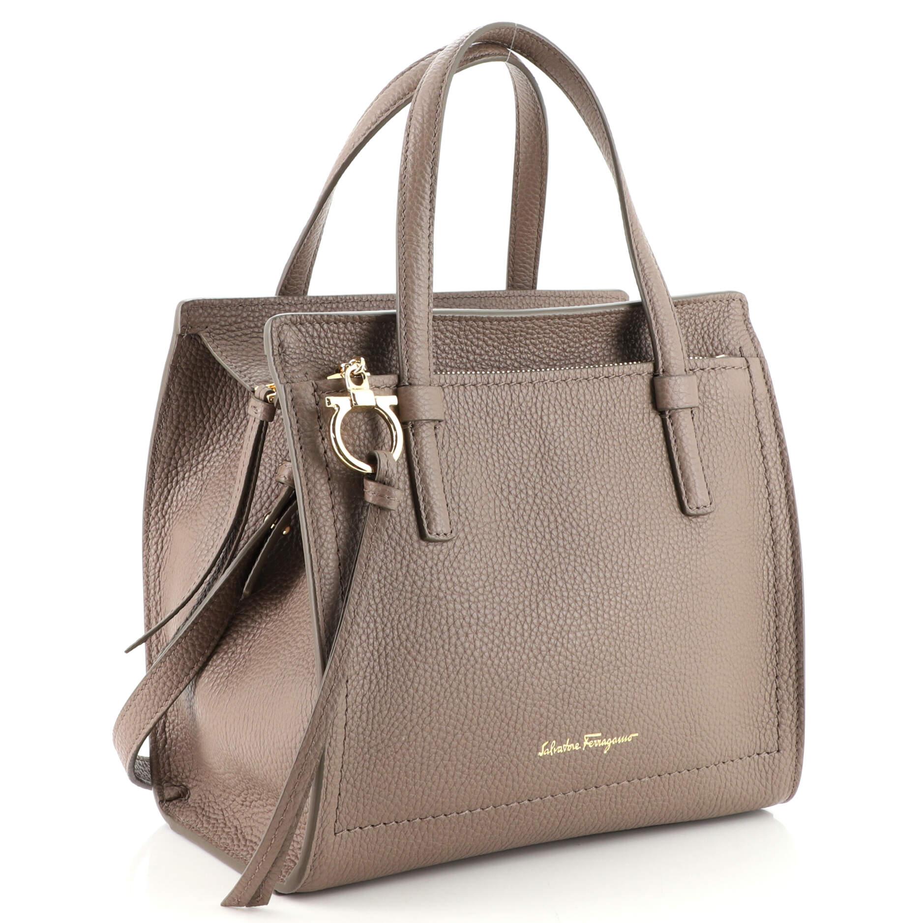 Salvatore Ferragamo Amy Tote Pebbled Leather Small In Good Condition In NY, NY