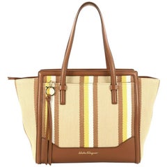 Salvatore Ferragamo Amy Tote Woven Raffia Large