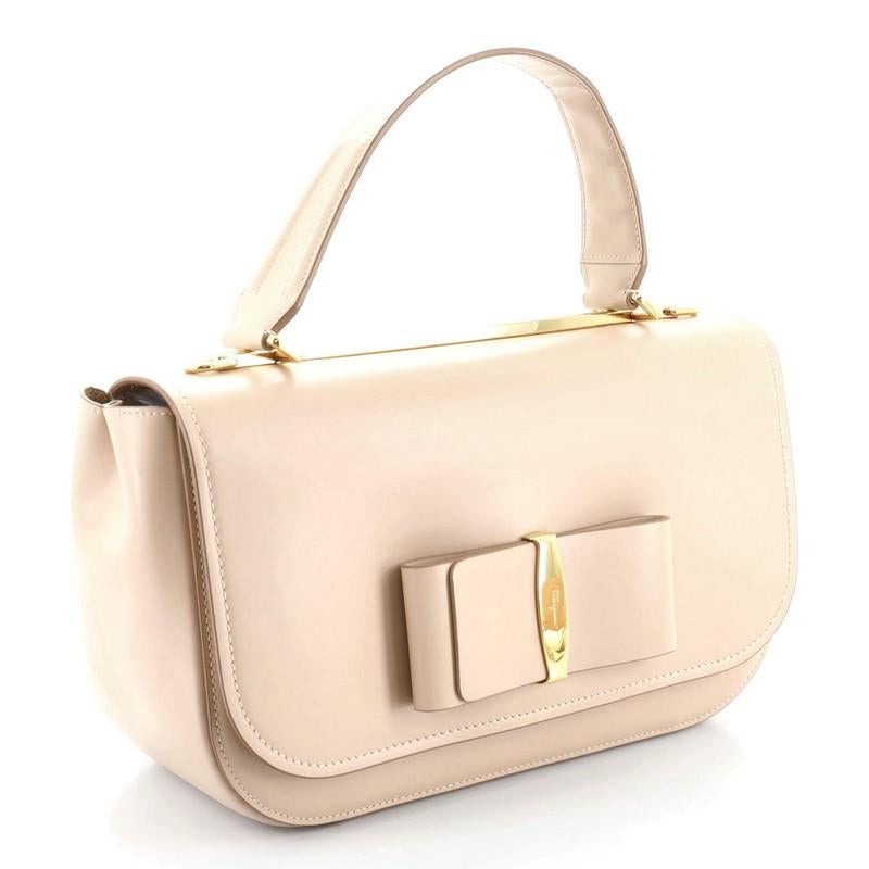 Beige Salvatore Ferragamo Anna Vara Top Handle Bag Leather Medium