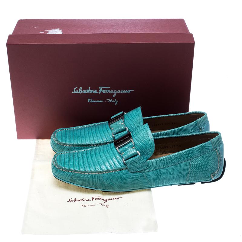 Salvatore Ferragamo Aqua Green Lizard Sardegna Loafers Size 44 3