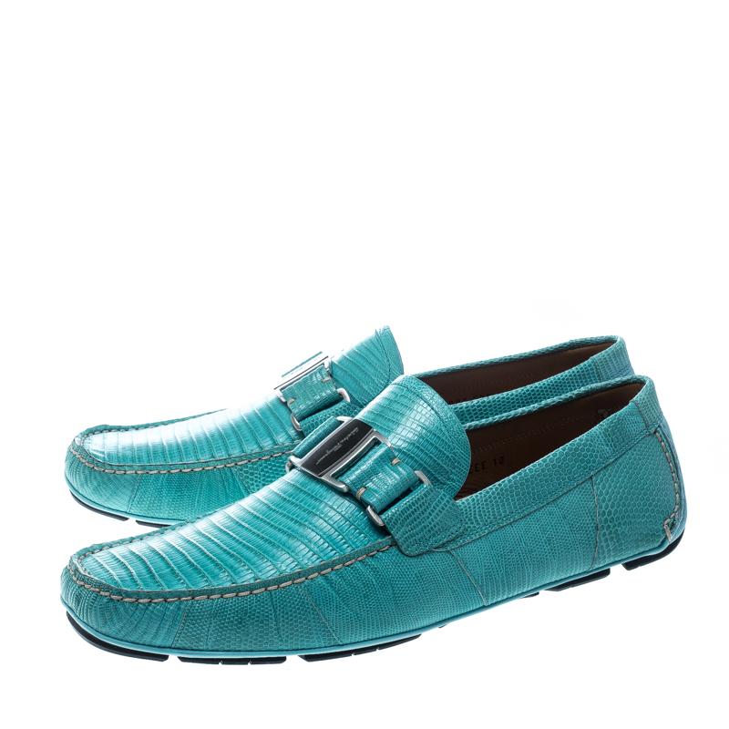 Salvatore Ferragamo Aqua Green Lizard Sardegna Loafers Size 44 4