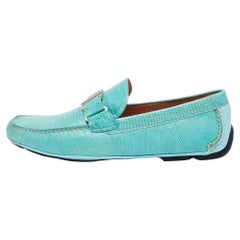 Salvatore Ferragamo Aqua Green Lizard Sardegna Slip On Loafers 