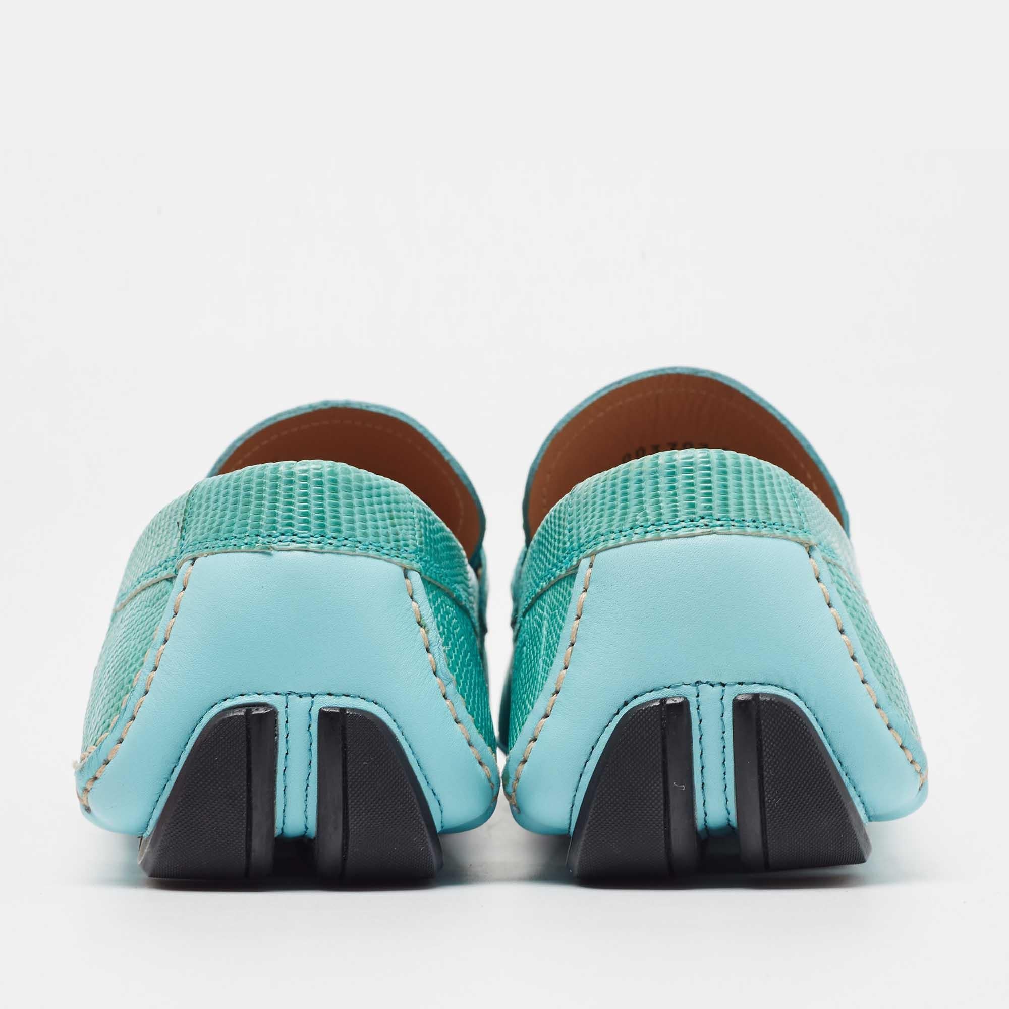 Salvatore Ferragamo Aqua Green Lizard Sardegna Slip On Loafers Size 41 For Sale 4