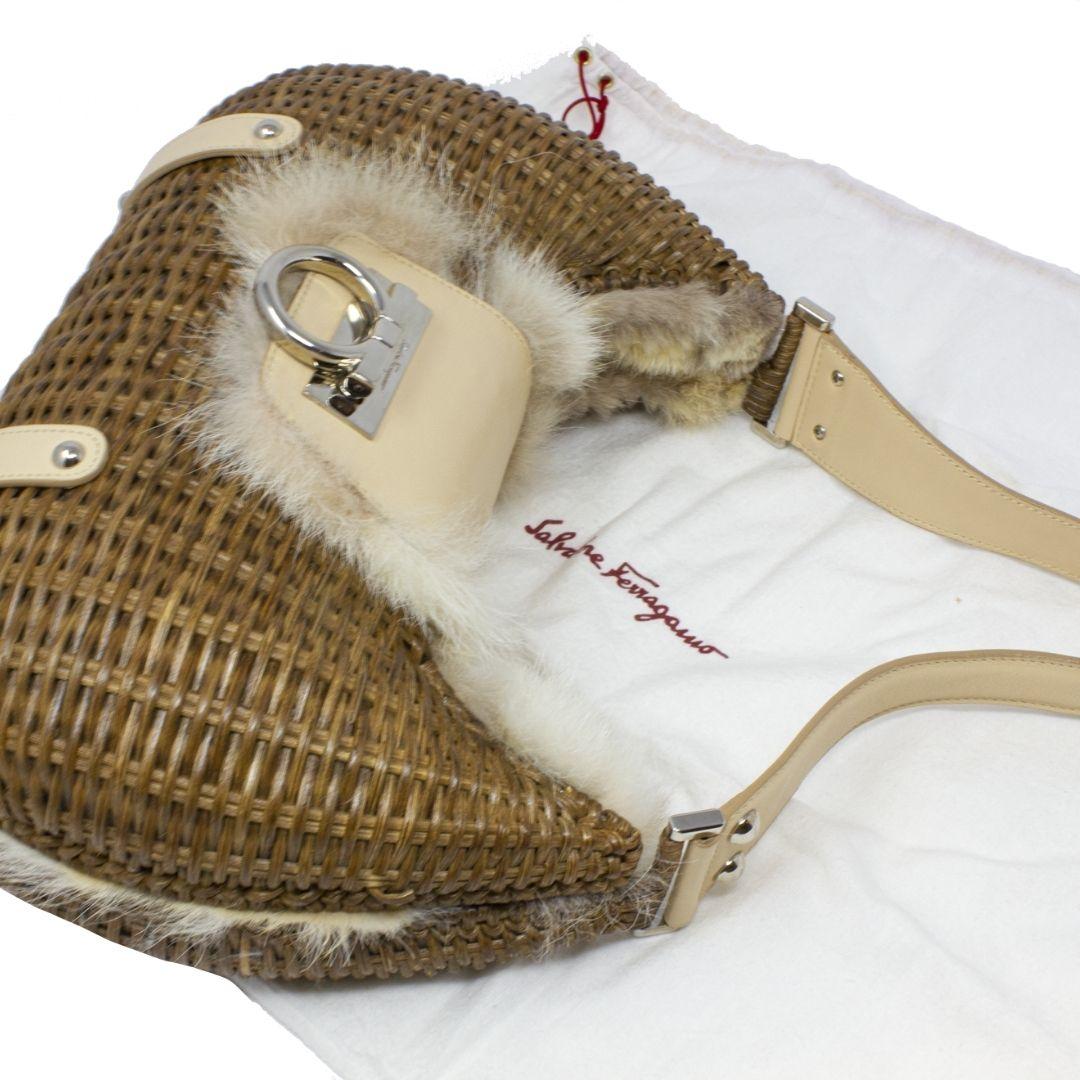 Women's or Men's Salvatore Ferragamo Basket Weave Fur Bag For Sale