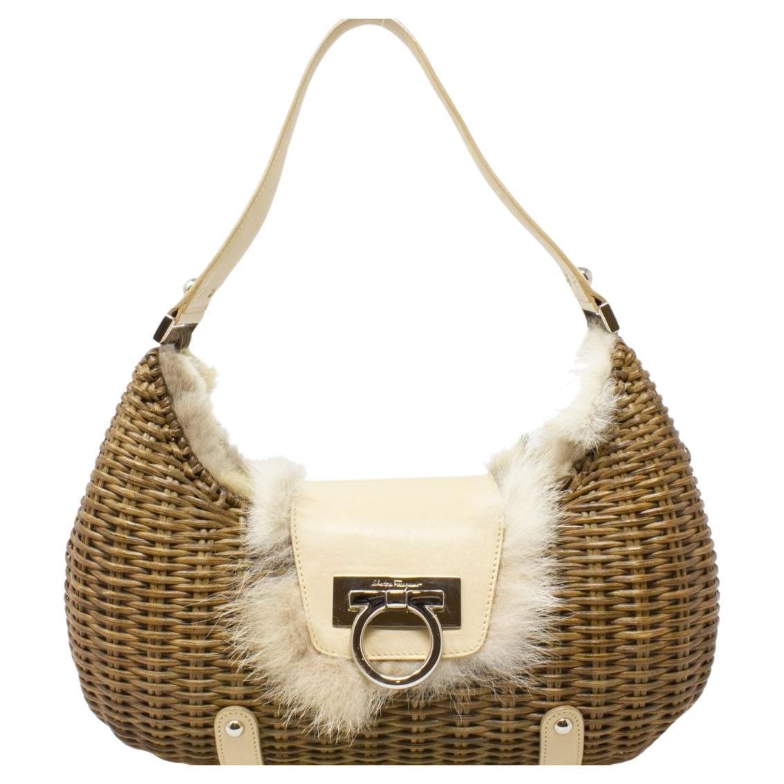 Salvatore Ferragamo Basket Weave Fur Bag For Sale