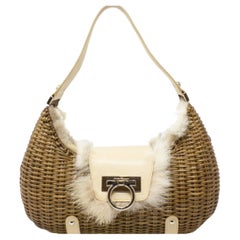Used Salvatore Ferragamo Basket Weave Fur Bag
