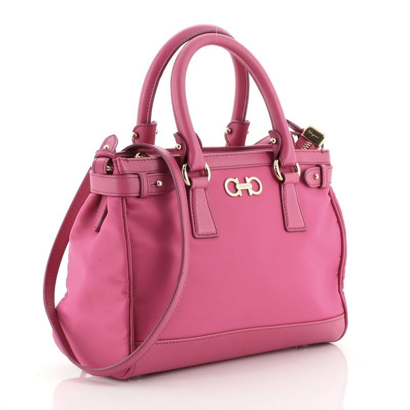 Pink Salvatore Ferragamo Batik Tote Nylon with Leather Mini