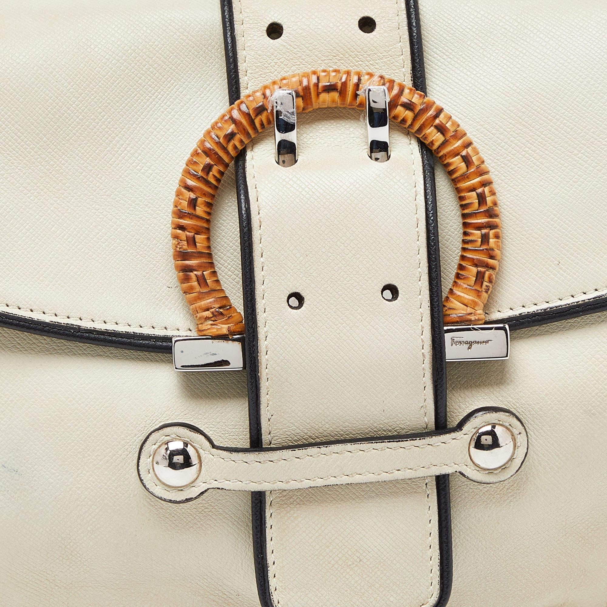 Salvatore Ferragamo Beige/Black Leather Flap Shoulder Bag 1